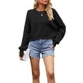 thumbnail image 2 of Suéter de Mujer de Otoño, Cuello Redondo, Tipo Murciélago, Estilo Pullover Negro M, 2 of 7