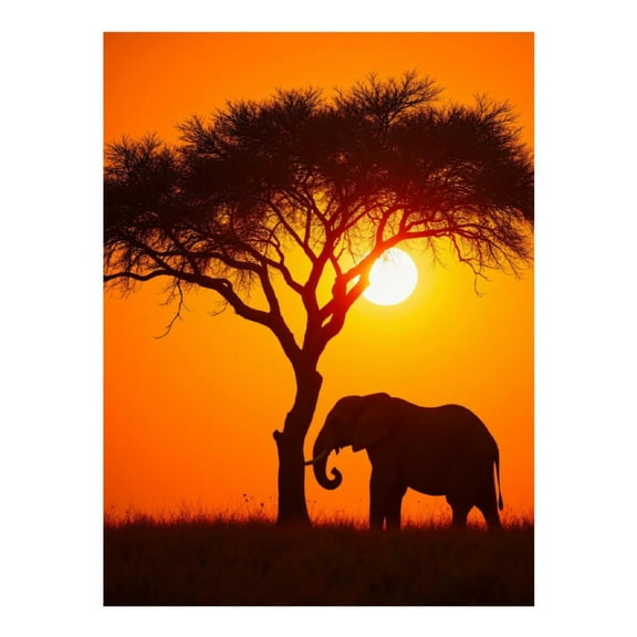 Diamond Art Kit for Adults, Elephant Sunset Silhouette Tree Diamond Painting for Adults Beginners, 5D DIY Diamond Art Painting Kits, Colorful Diamond Painting Craft for Home Decor 12x16