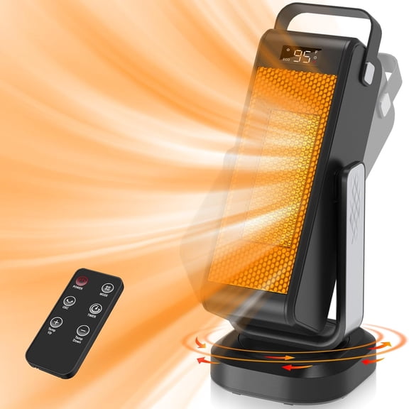 Space Heater Indoor, Portable Heater for Large Room - 17" Ceramic Tower Space Heaters for Indoor Use, Fast Heating w/Thermostat, 90° Oscillation, Remote Control, Best Gifts for Men/Christmas/Birthday