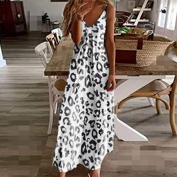 yievot Women's Summer Maxi Dresses Fashion Printed V-Neck Sleeveless Suspenders Sling Long Dress
