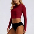 thumbnail image 4 of MGDXOX Women's 2 Piece Long Sleeve Rash Guard Swimsuit UPF 50+ Cropped Rashguard Top with High Waisted Bottom Athletic Swimwear for Surfing Diving Red XL, 4 of 6