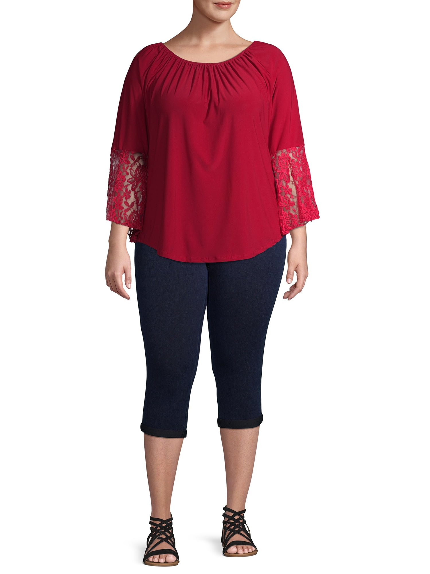 Ella Samani Women's Plus Size Long Lace Bell Sleeve Top