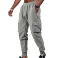 thumbnail image 1 of Pantalones largos para hombre, color liso, informales, a la moda, con cordones y bolsillos en la cintura, pantalones largos de playa, pantalones de poliéster para hombre., 1 of 5