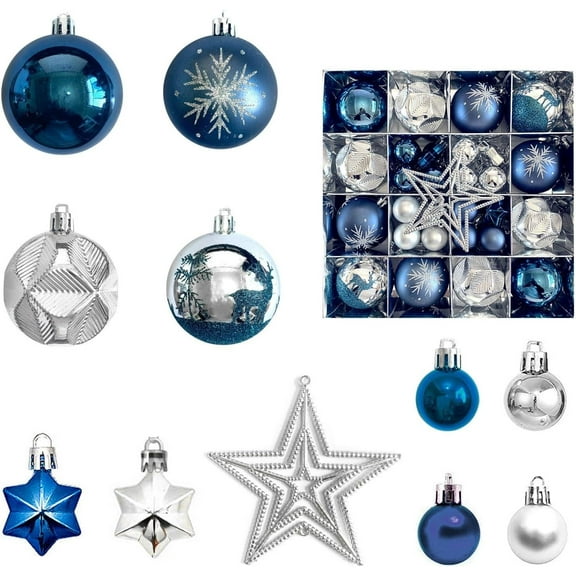 Hbtdoern Gift Set Navy Blue & Gold Christmas Ornaments, 16ct Shatterproof Baubles with Glitter & Matte Finishes, Ready for Holiday Decorating