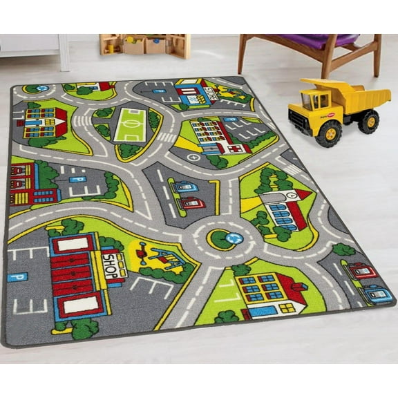 Kids Car Road Rugs City Map Play mat for Classroom/Baby Room Non-Slip Rubber Back