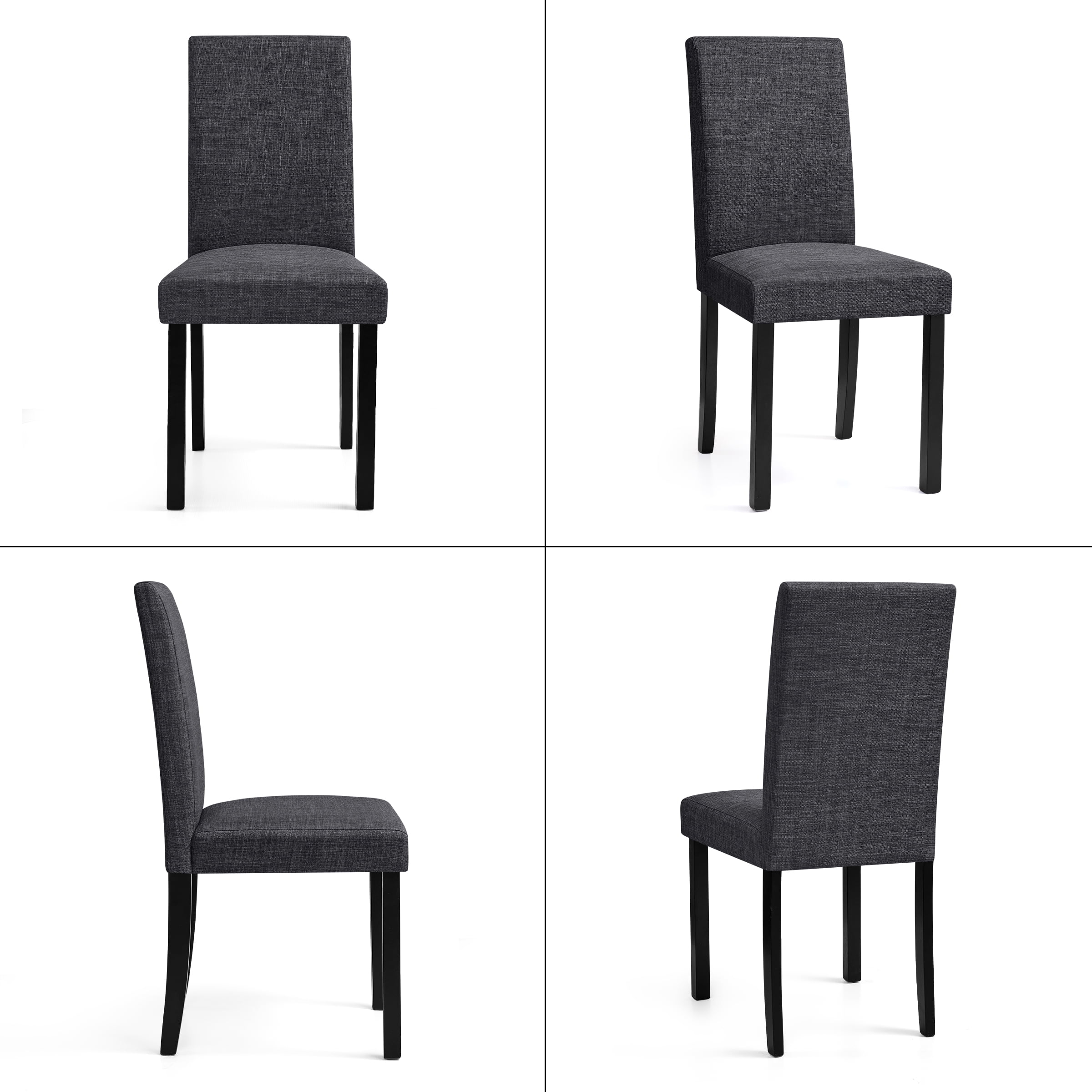 Linen Dining Chairs Set of 4, Upholstered Fabric Chairs with Solid Wood Legs for Kitchen Dining Room, Dark Gray