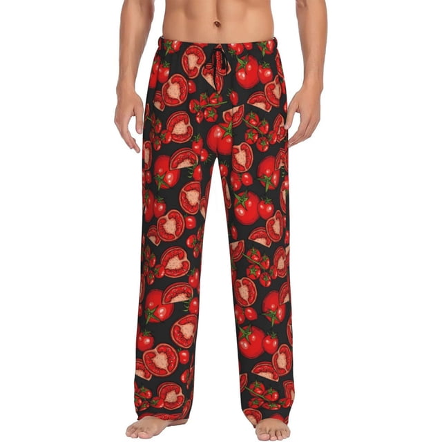 Fotbe Tomato Pantalones de Pijama para Hombre, Pantalones de Dormir, Pantalones de Casa con Cintura Ajustable y Bolsillos-Medium