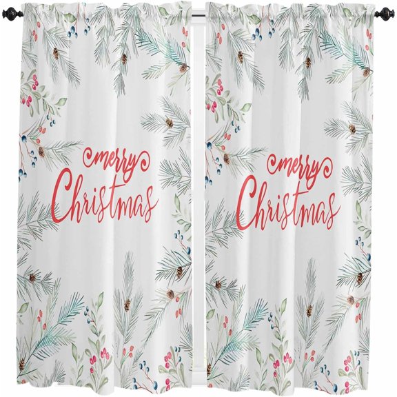 Christmas Kitchen Curtains 63 Inch Length, Farmhouse Curtains & Drapes, Xmas Botanical Snowflake Pine Cones Rod Pocket Window Curtains for Living Room/Bedroom/Bathroom, 42" x 63", 2 Panels