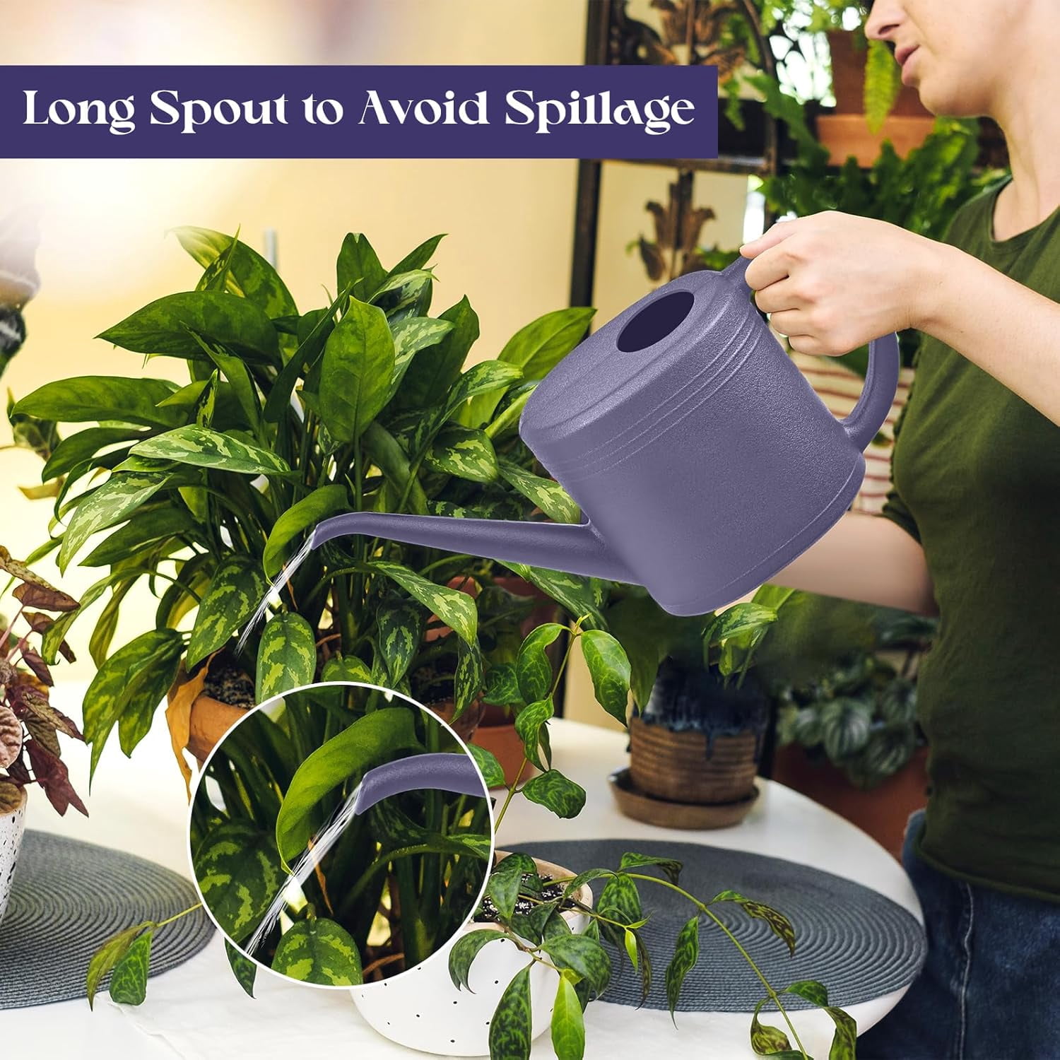 Plant Watering Can for Home Garden - with Long Spout 1/4 Gallon Purple