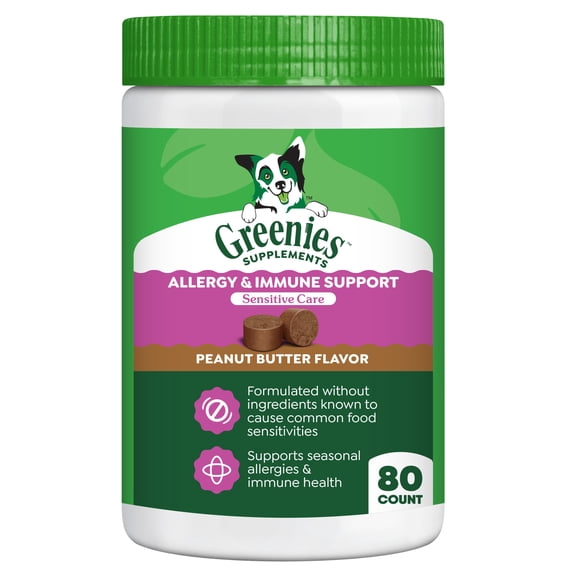 Greenies Supplements Peanut Butter Flavor Allergy & Immune Support Dog Chews, 15.4 oz Tub