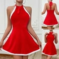 thumbnail image 2 of Mini Dress for Women Christmas Party Santa Claus Halter Neck Sleeveless Sleepwear Red S, 2 of 8