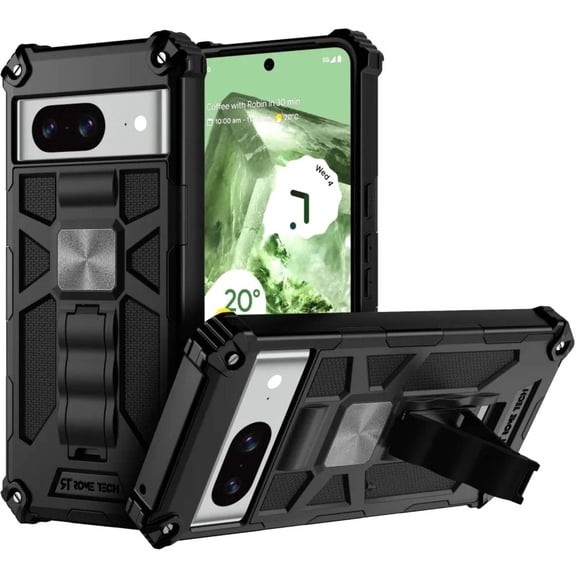 Military Grade Phone Case with Kickstand for Google Pixel 8 - Metal Plate, Black