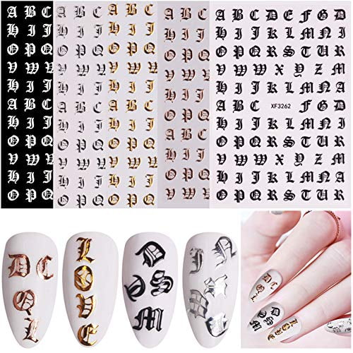 Letter Nail Art Stickers 5 Colors Letter Words Old English Alphabet Nail Decals Gummed Character Nail Adhesive Sticker Nail Design Decorations Acrylic Nails Art Manicure Tips Charms Walmart Com Walmart Com