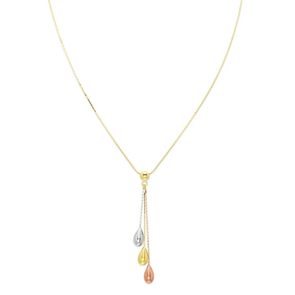 Wellingsale 14k Tri 3 Color Gold Polished Tear Drop Ball Necklace - 18"