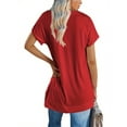 thumbnail image 3 of Women's Round Neck Solid Color T-Shirt Side Slit Casual Short-Sleeved Summer Sports Tunic Top, 3 of 6