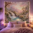 thumbnail image 2 of Pink Blossoms and Waterfall in a Dreamy Forest, Serene Watercolor for Nature Lovers, Botanical Art Decor, Birthday Gift Tapestry Wall Hanging for Bedroom and Living Room, 2 of 7
