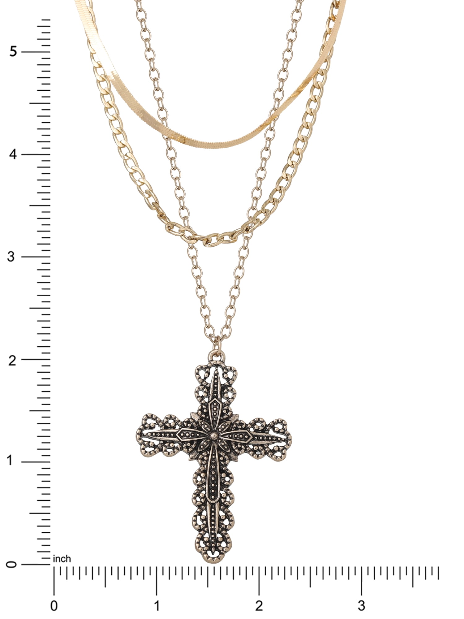 Jessica Simpson Women's Gold-Tone Layered Cross Necklace with Snake Chain and Link Chain