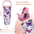 thumbnail image 3 of 30 oz Butterfly Flip Straw Tumbler with Top Handle for Butterfly Lover Resuable Vacuum Insulated Flip Top Water bottle for Home Office Car Dishwasher Safe Butterfly, 3 of 6