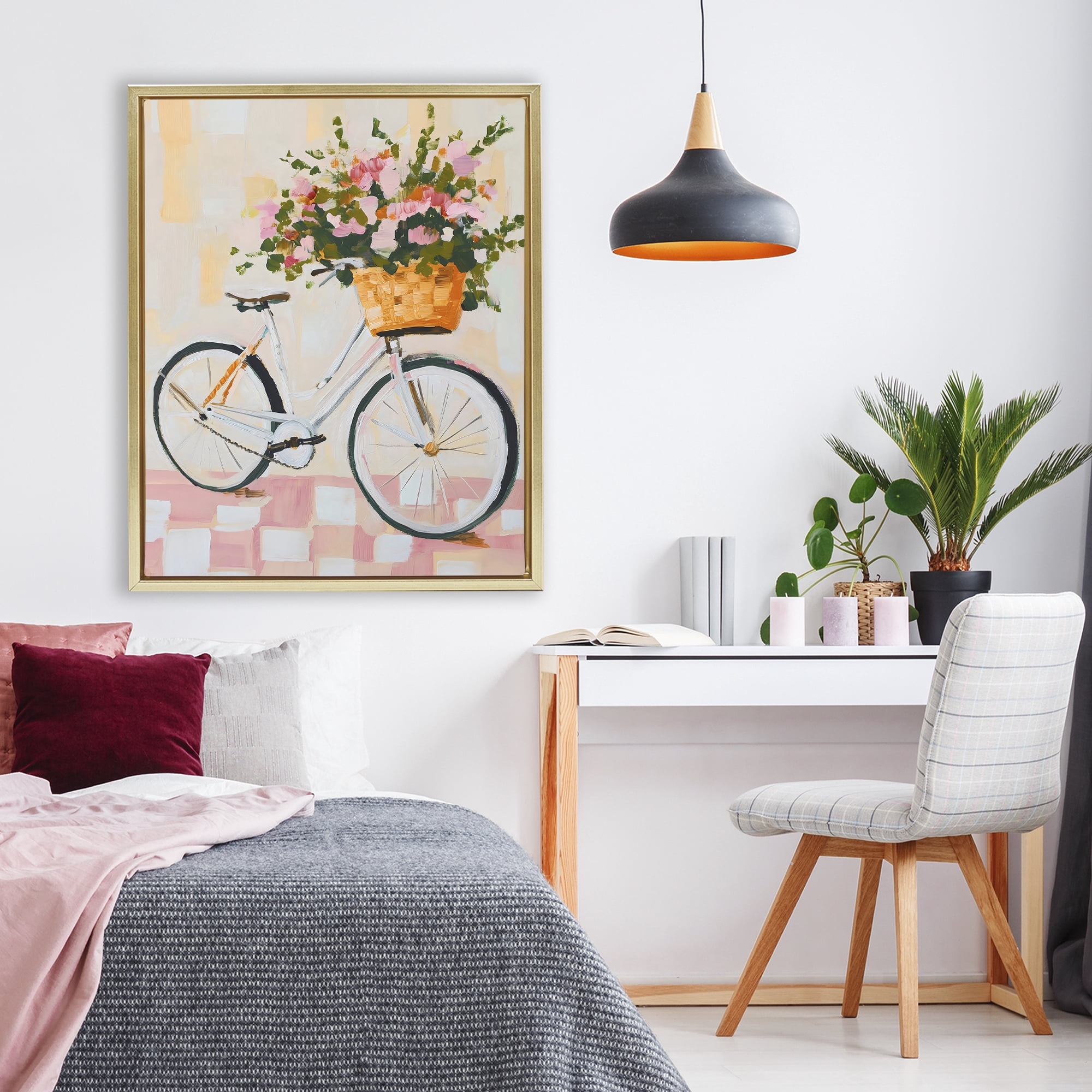 Stupell Industries Blooming Bicycle Basket Gold Framed Floater Canvas Wall Art, design by The Prints Vibe