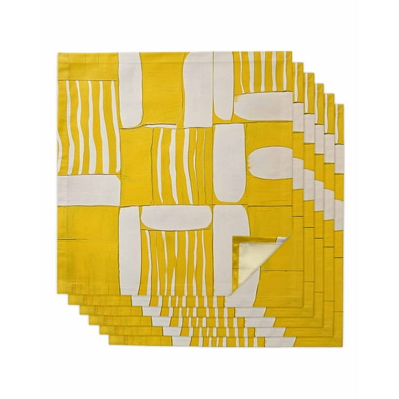 nqOlkjepod Abstract Yellow Cloth Napkins Set of 6 Reusable Dinner Napkins, Modern Artwork Stripe Cocktail Napkin Washable Table Napkins for Wedding/Holiday Party/Baby Shower 20"x20"