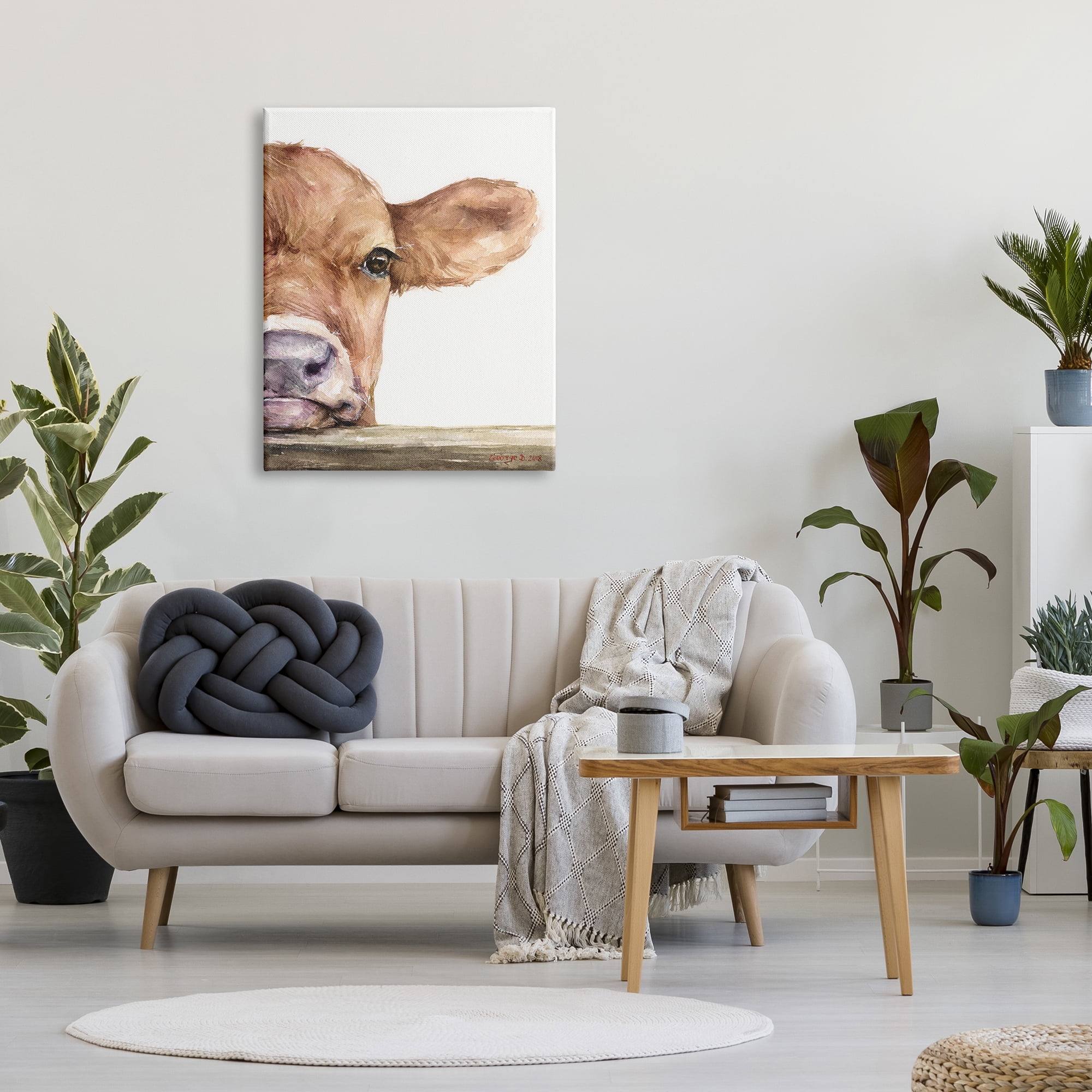 Stupell Industries Baby Calf Cow Resting Head Up-Close Rural Painting Gallery Wrapped Canvas Print Wall Art, Design by George Dyachenko