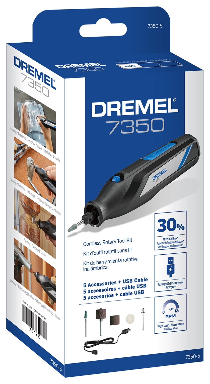 Dremel 7350-5 Cordless Rotary Tool Kit, Includes 4V Li-ion Battery and 7  Rotary Tool Accessories - Ideal for Light DIY Projects and Precision Work 