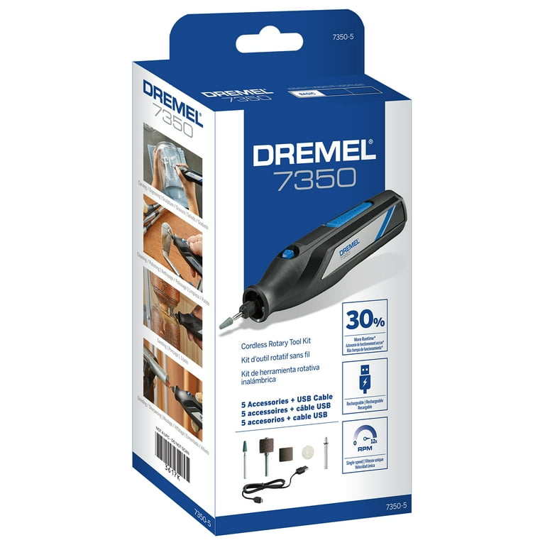 Dremel 7350-5 Cordless Rotary Tool Kit, Includes 4V Li-ion Battery and 7  Rotary Tool Accessories - Ideal for Light DIY Projects and Precision Work 