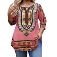 thumbnail image 3 of Uootdi Boho Tops for Women 3/4 Sleeve Crewneck Ethnic Geometric Print Relaxed Fit Trendy Casual Vacation Outfits Gift, 3 of 7