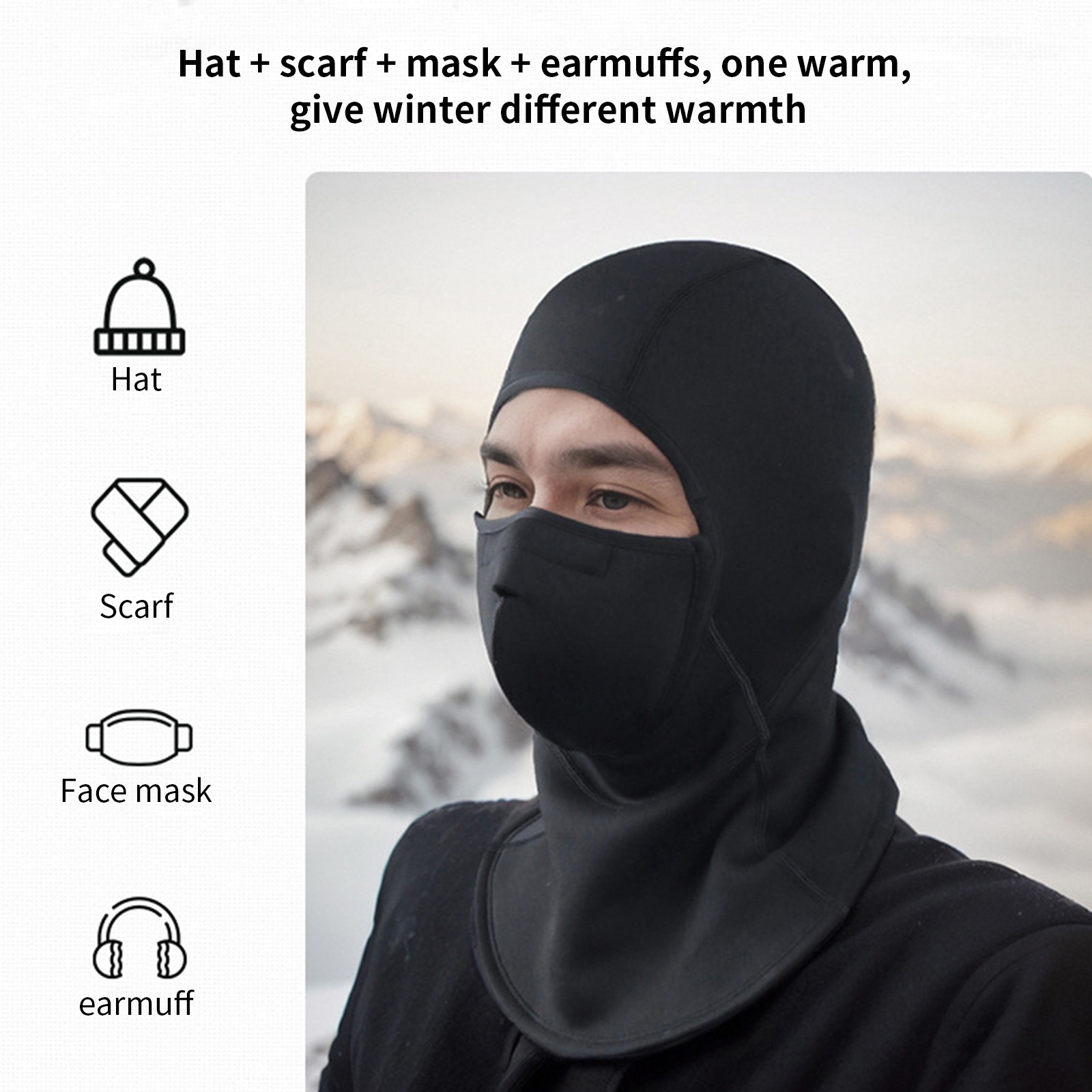 Tuphregyow Thickened Winter Magnetic Ski Mask for Outdoor Riding, Windproof and Warm Motorcycle Head Cover Magnetic Ski Mask Black