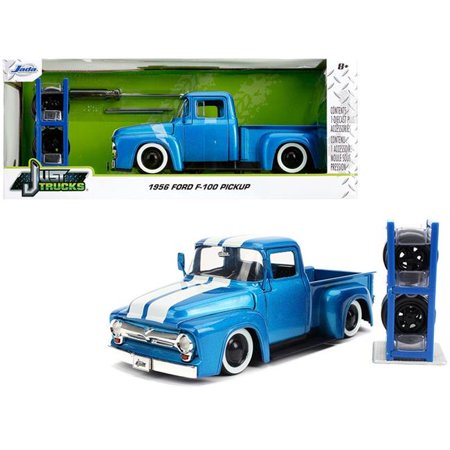 Jada 31541 1956 Ford F 100 Pickup Truck Metallic Stripes Extra Wheels Just Trucks Series 1 By 24 Diecast Model Car Light Blue White