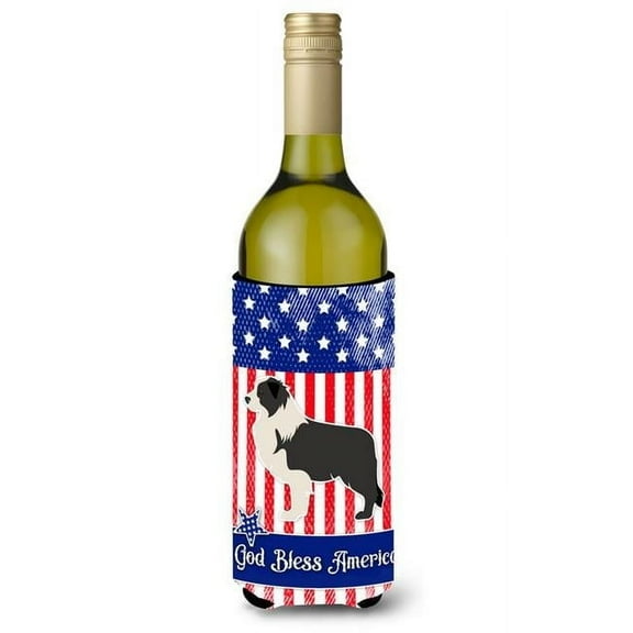 Carolines Treasures BB3323LITERK USA Patriotic Black Border Collie Wine Bottle Beverge Insulator Hugger