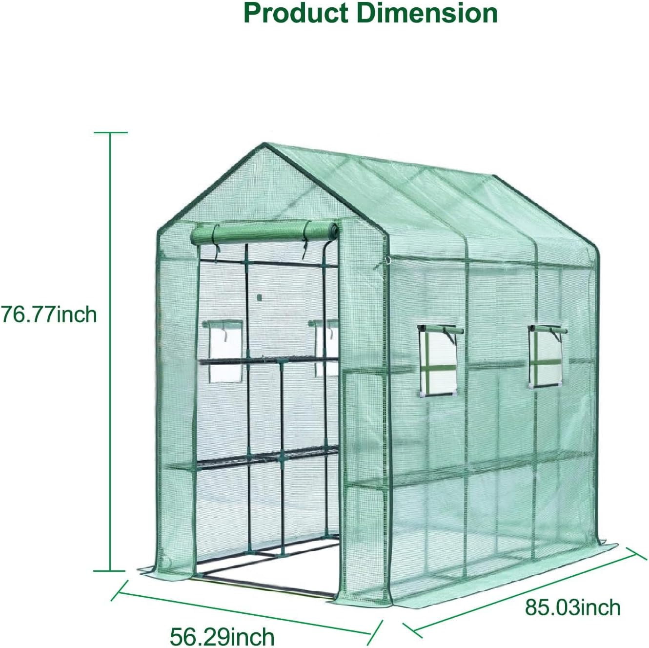 Riedhoff 85 x 57 x 77" Walk-in Greenhouse, Mesh Side Windows, Zipper Door & 8 Tier Shelves, Green
