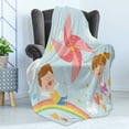 thumbnail image 4 of Pinwheel Soft Flannel Fleece Throw Blanket, Children Riding on Rainbow Dreamy Heart Shaped Flowers Fairy Tale Nursery Kids, Cozy Plush for Indoor and Outdoor Use, 50" x 70", Multicolor, by Ambesonne, 4 of 5