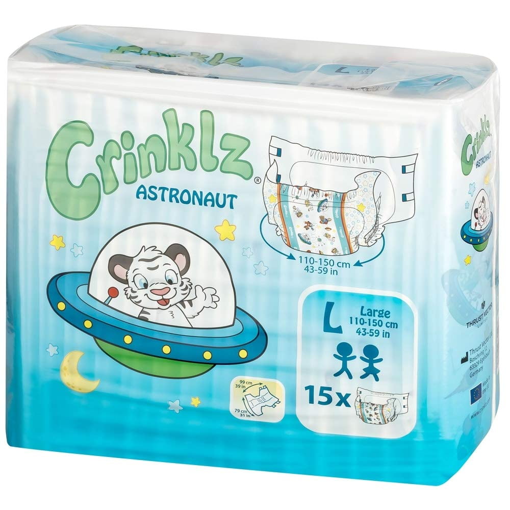Crinklz Tab-Style Briefs Adult Printed Diapers Astronaut Large