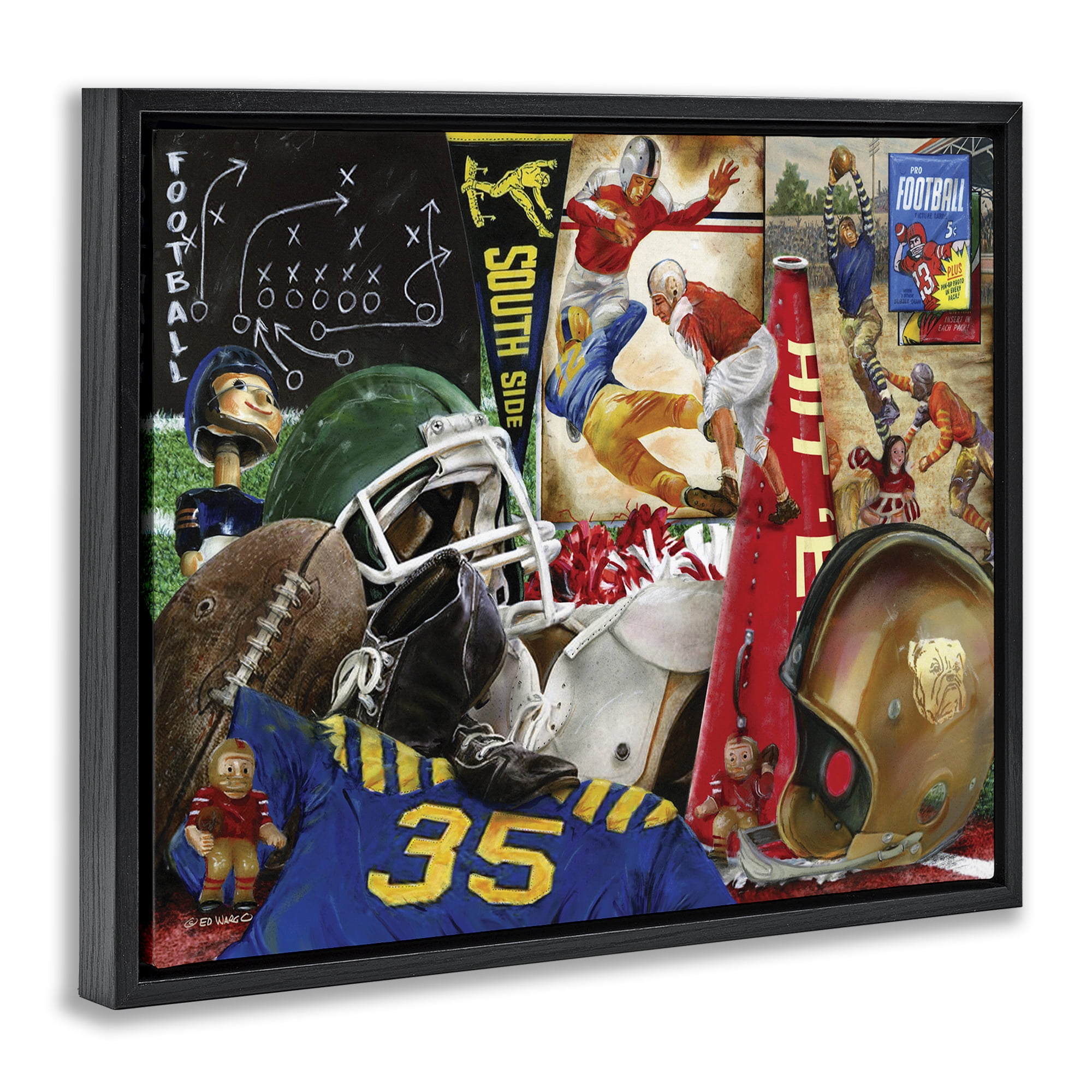 Stupell Industries Football Sports Collage Sports Painting Black Floater Framed Art Print Wall Art, 31 x 25
