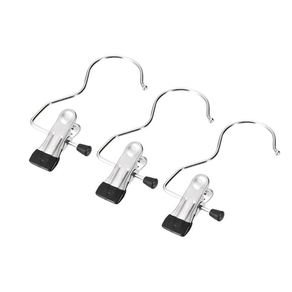 Uxcell 5.71inch x 2.56'' Laundry Clips with Hook Boot Hangers Chrome Plated Metal Black 6pcs