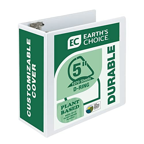 Samsill Plant-Based 5 Inch Durable D- Ring, Made in USA, View Binder, Eco-Friendly, USDA Certified Biobased, White
