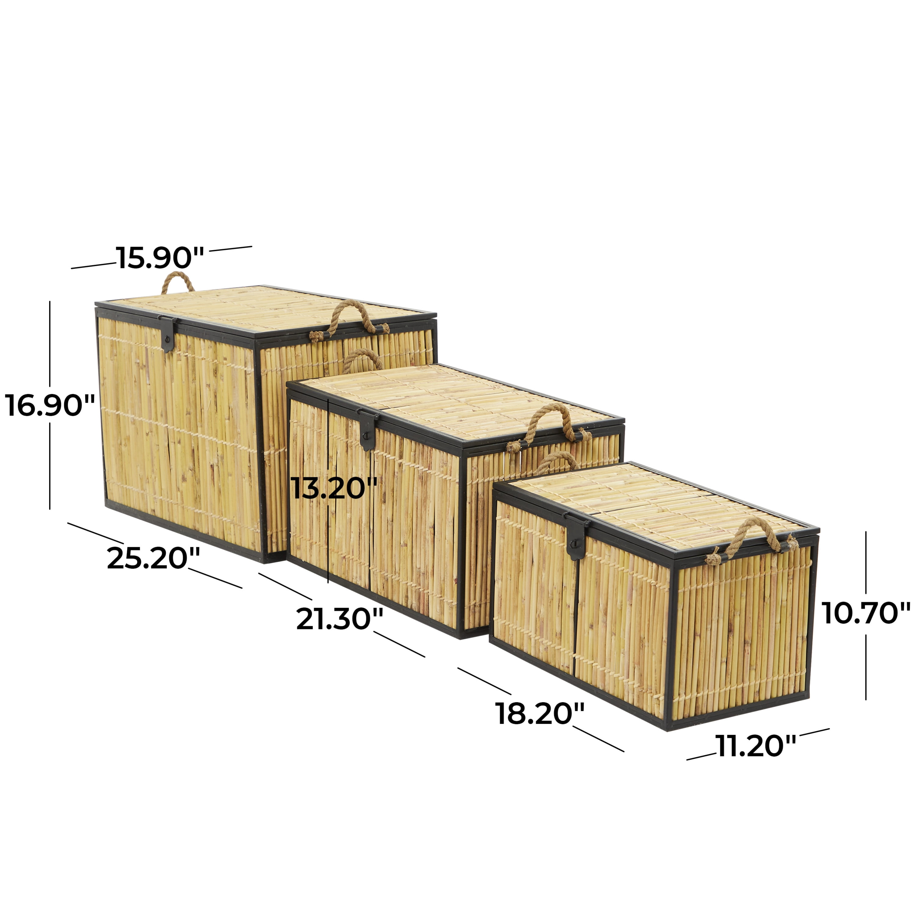 DecMode 25" x 17" Light Brown Rattan Handmade Nesting Trunk, 3-Pieces