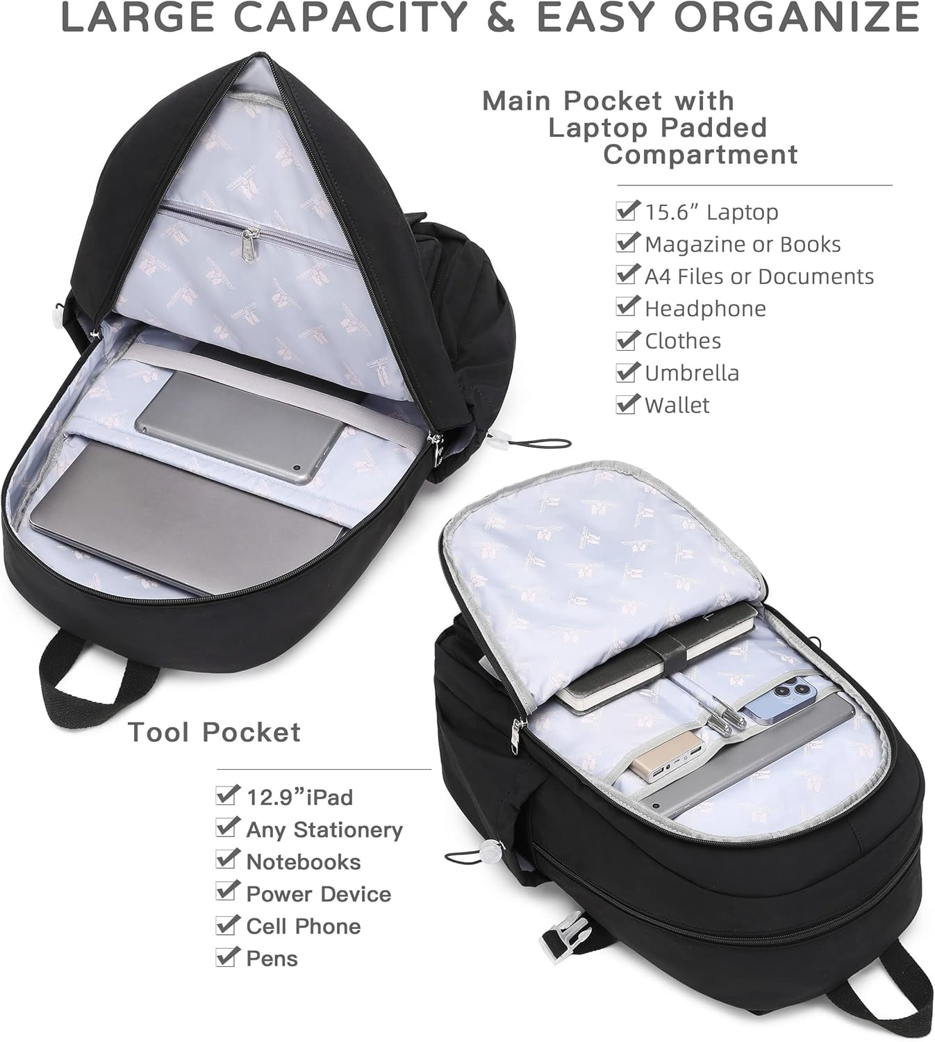 Laptop Backpack 15.6 Inch All Age Man Woman Bag College Backpacks Anti Theft Travel Back Pack Large Bookbags for Anyone