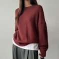 thumbnail image 5 of Olyvenn Oversized Sweater for Women Fall Winter Casual Slouchy Crewneck Long Sleeve Drop Shoulder Soft Knitted Pullover Tops Wine Free Size, 5 of 6