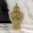 thumbnail image 6 of Benjara Deni 18" Temple Jar- Pierced- Carved Lattice Design- Lid- Gold, 6 of 6