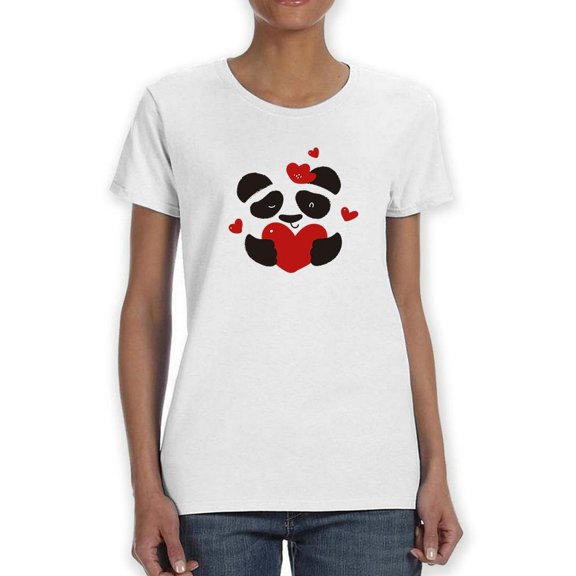 Winking Panda And Heart Shaped T-Shirt Women -Image by Shutterstock, Female Medium