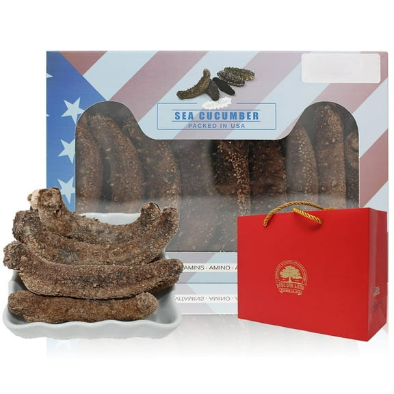 Alaska Red Sea Cucumber 25-35pcs 6-8 Years Natural Sun Dried Sea Cucumber Grade AAAA Nutritious Rich In Protein, Vitamins and Minerals Medium Gift Box 1 Pound