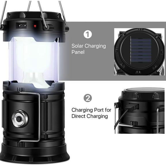 JudiXY Solar/ DC Charging Rechargeable Outdoor Camping Tent Lantern Light LED Lamp（2pack）