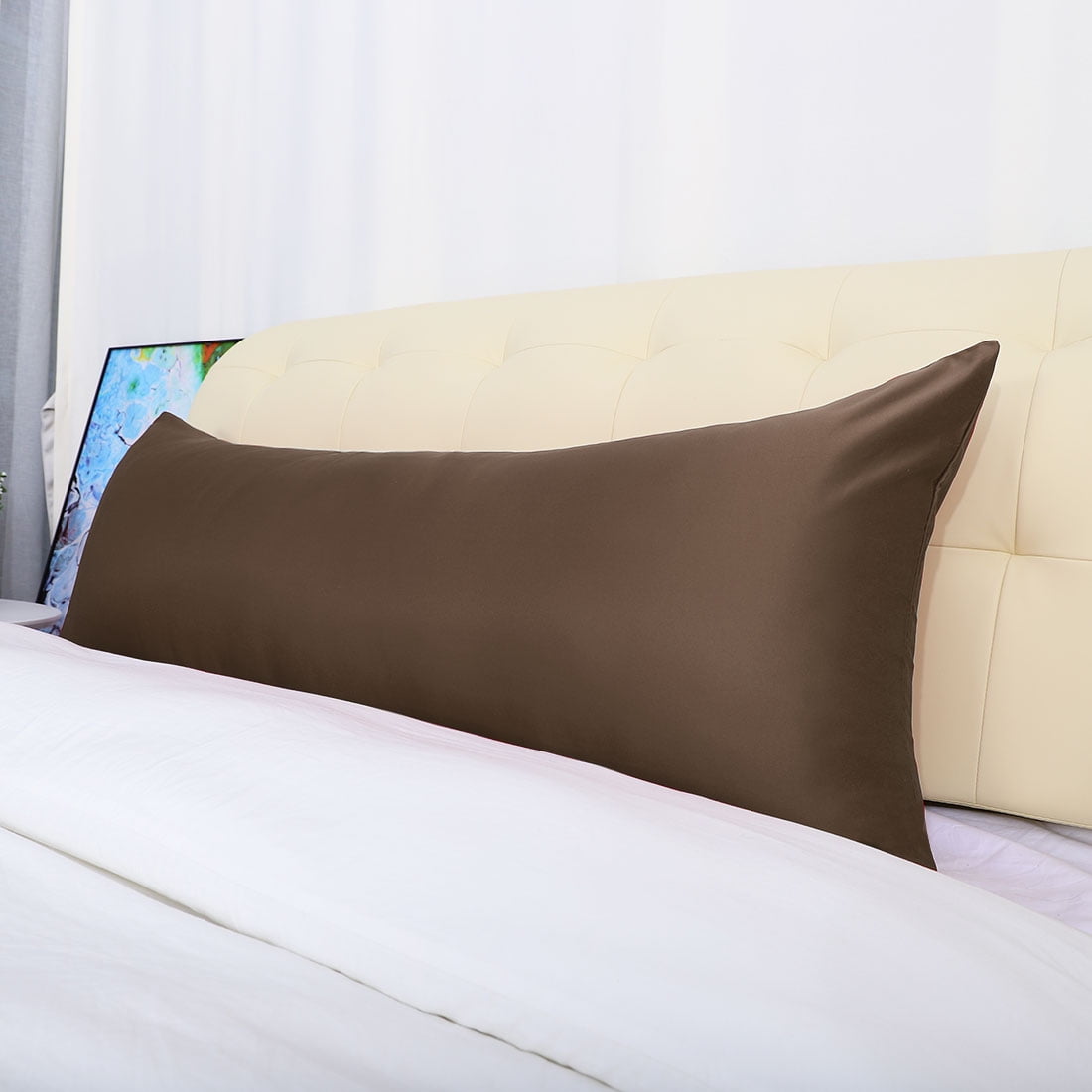 Unique Bargains Silky Satin Body Pillow Cover Case, 20" x 72", Brown