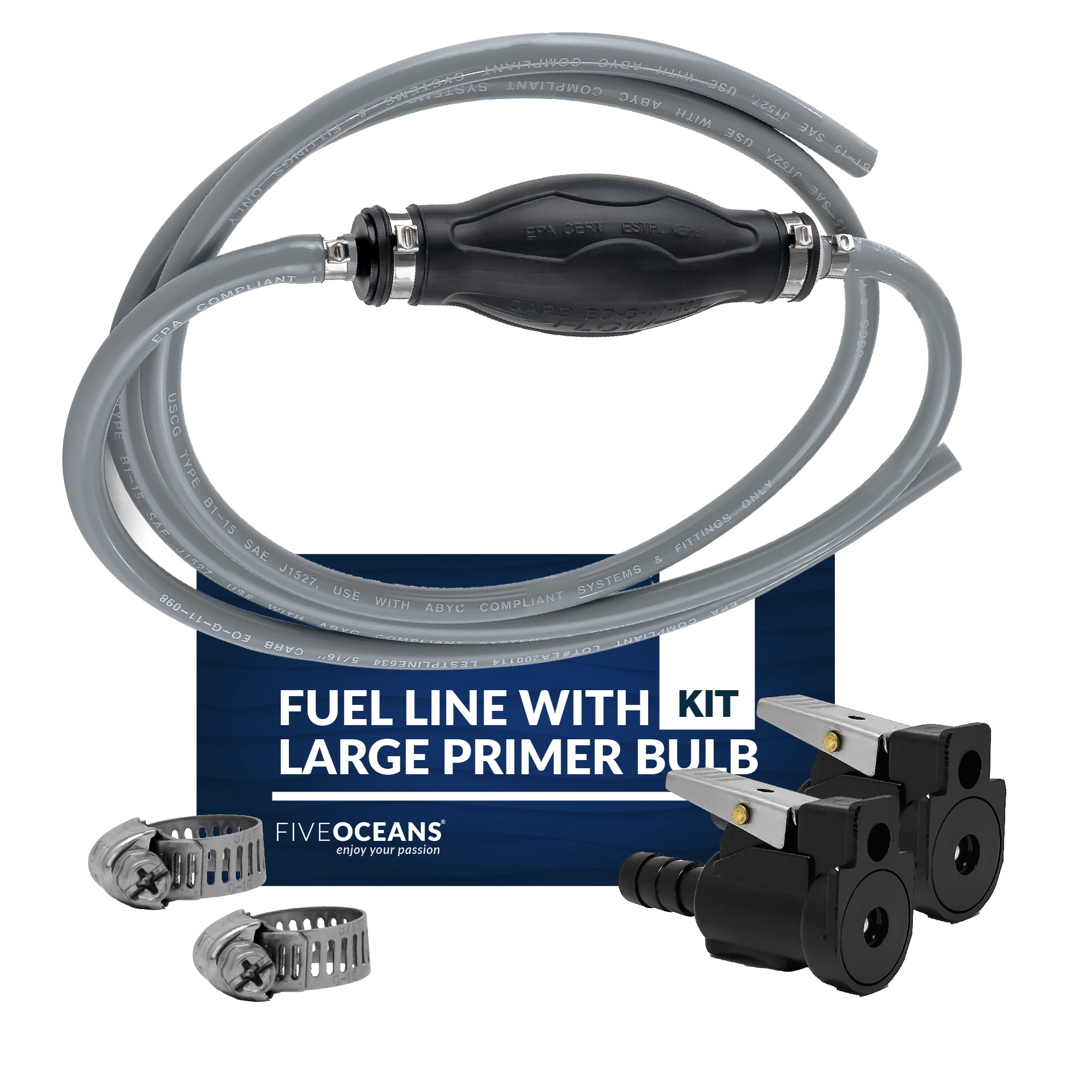 Five Oceans 5/16-Inch Boat Fuel Line, 6-Foot Long, Leakproof Outboard Fuel Line, Boat Fuel Line with Bulb, OMC/Johnson/Evinrude, , Reinforced EPA/CARB, Compatible Ethanol Blended Fuel FO3100-C1