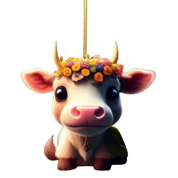 Naievear Colgante de coche de vaca de dibujos animados textura fina mano de obra exquisita lindo adorno de árbol de Navidad decoración del hogar