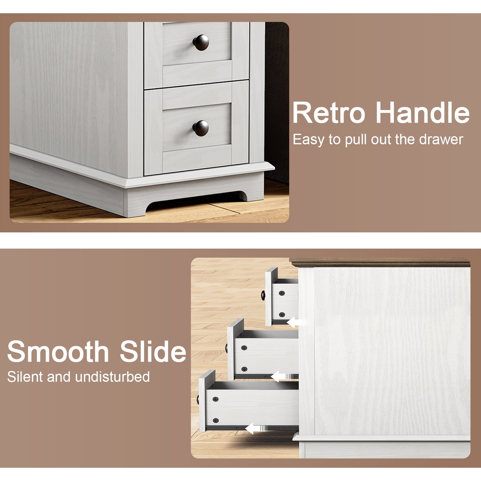 FAGAGA End Table with 3 Drawers for Living Room,Nightstand Sofa Side Table with Charging Station,White