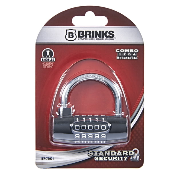 Brinks 73mm Small U-Bar Steel Resettable Combination Padlock with 1-3/4in Shackle, Size: Large