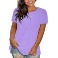 thumbnail image 1 of Breezora Blouse Décontractée à Manches Courtes et Col Rond pour Femmes, Coton Léger, Confortable, Coupe Ample, Usage Quotidien, Haut Polyvalent, Taille TG, Violet, 1 of 8